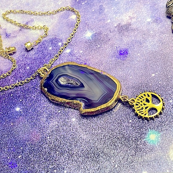 BOGO!! Moroccan, Dyed Purple Agate Choker w/ Druzy & Tree Of Life Pendant - Picture 1 of 9